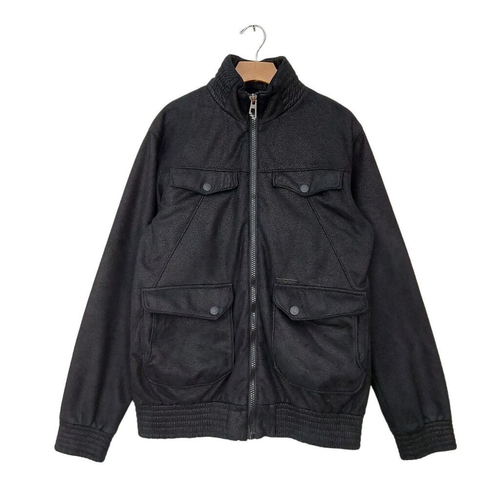 Billabong Hooded Jacket Mens Large Black Faux Suede Full Zip Travel Outdoor